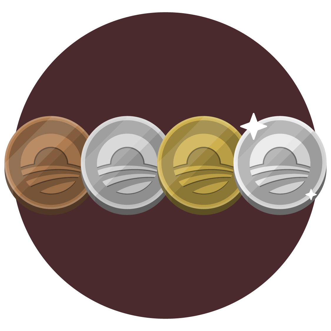 Four shiny medallions.